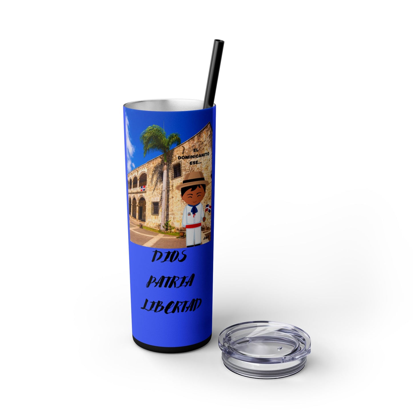 DOMINICAN REPUBLIC Vibrant Travel Tumbler, 20oz Skinny Tumbler with Straw - Perfect for Summer Adventures, Vacation, Gifts, Customizable