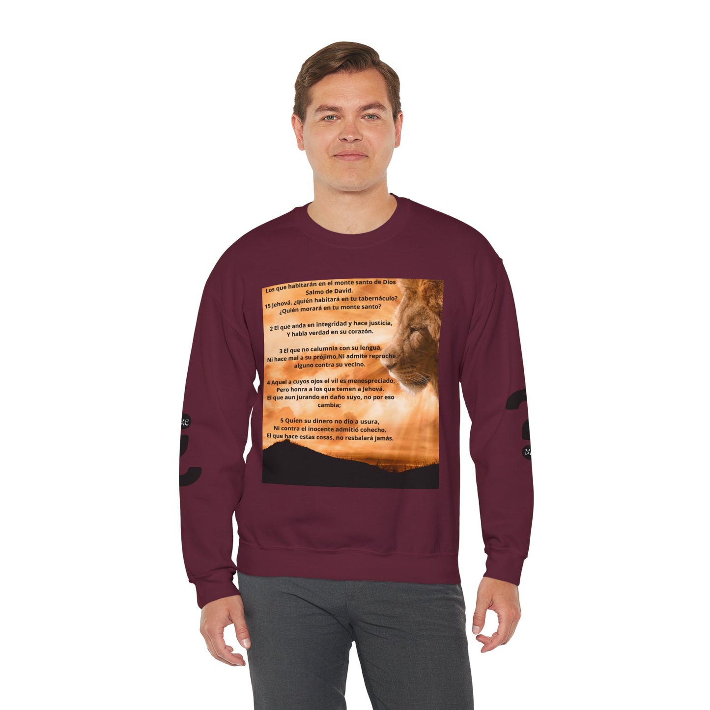 SALMO 15 Lion Crewneck Sweatshirt | Motivational Gift for Animal Lovers, Cozy Casual Wear, Birthday, Christmas