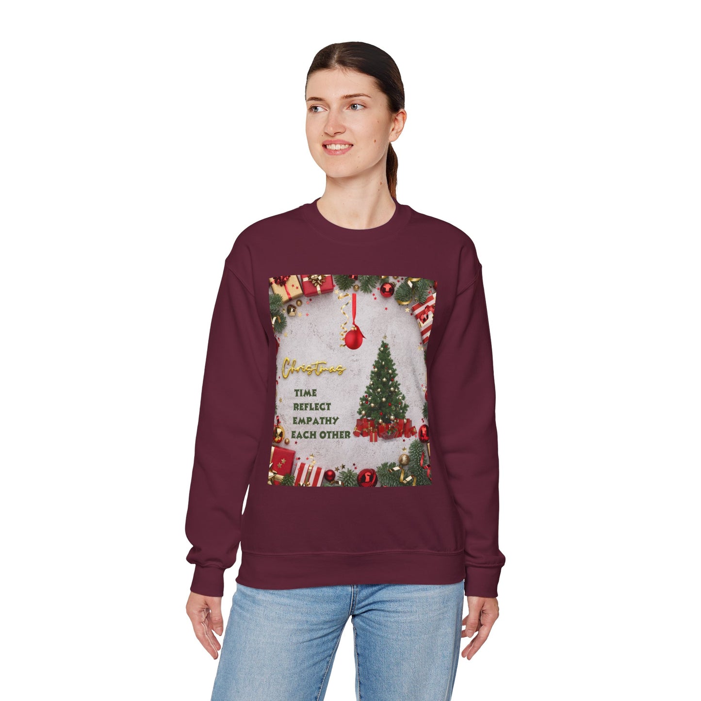 Cozy Christmas Sweatshirt - Reflect Empathy & Be A New You, Holiday Gift, Winter Fashion, Christmas Celebration, Unisex Crewneck