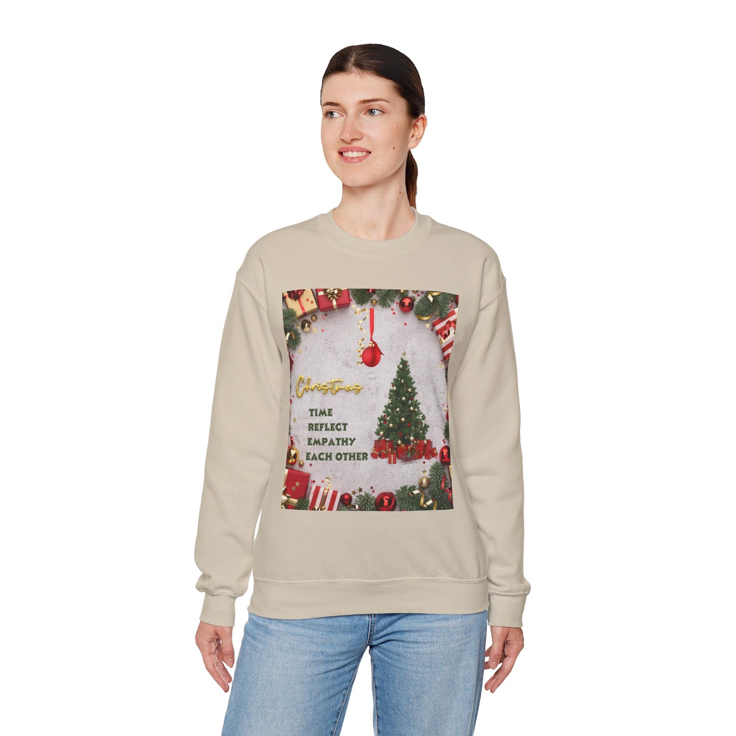 Cozy Christmas Sweatshirt - Reflect Empathy & Be A New You, Holiday Gift, Winter Fashion, Christmas Celebration, Unisex Crewneck