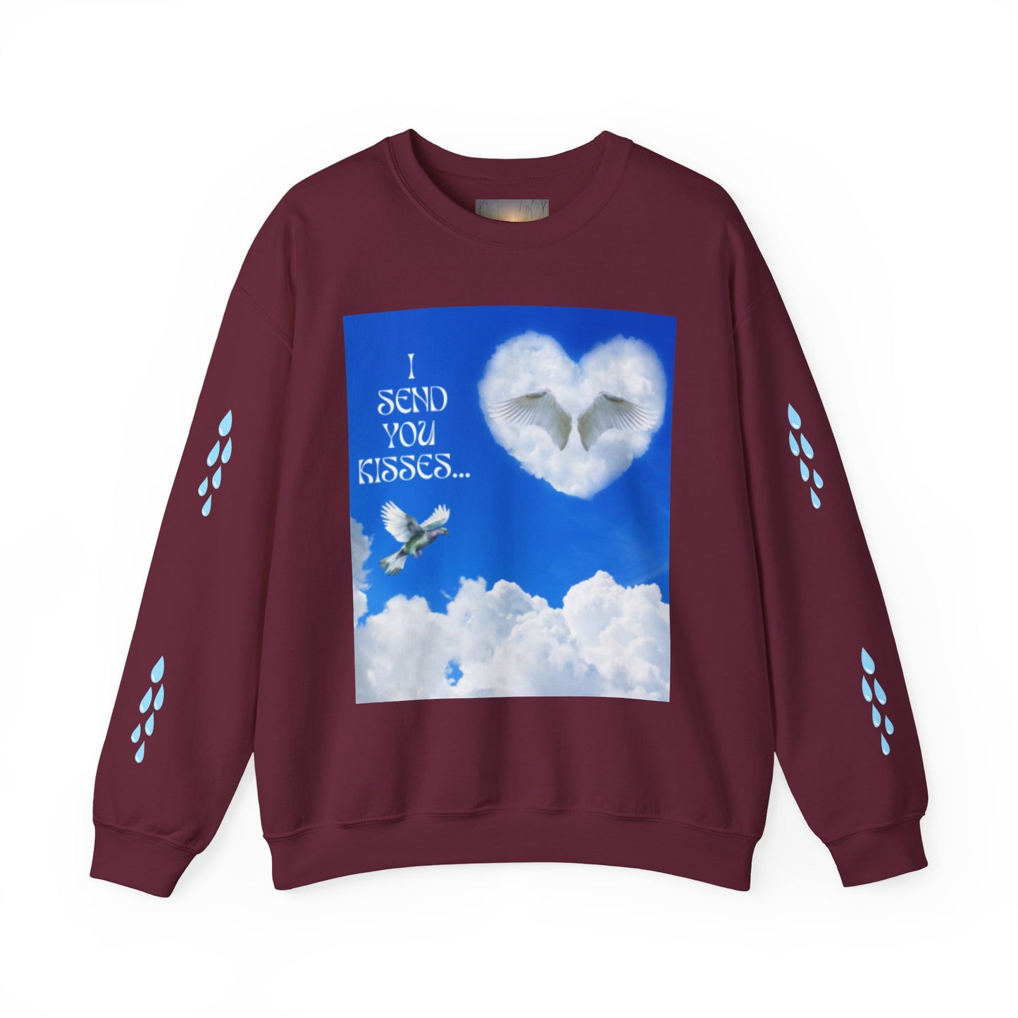 I SEND YOU KISSES Sky Heart Sweatshirt - I Send You Kisses, Cozy Gift for Loved Ones, Unisex Crewneck for Any Occasion, Valentine's Day Apparel, Cloud Print