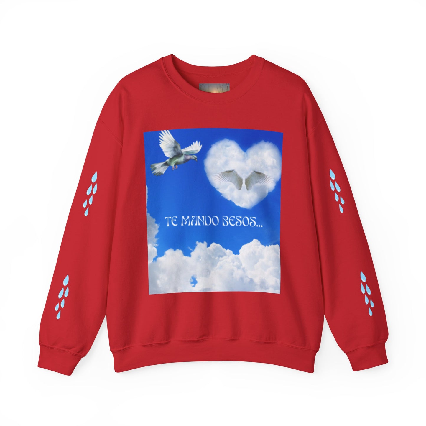 TE MANDO BESOS Heavenly Love Sweatshirt, Spiritual Crewneck, Angelic Gift, Cloud Art Pullover, Heartfelt Comfort Wear, Perfect for Love Celebrations