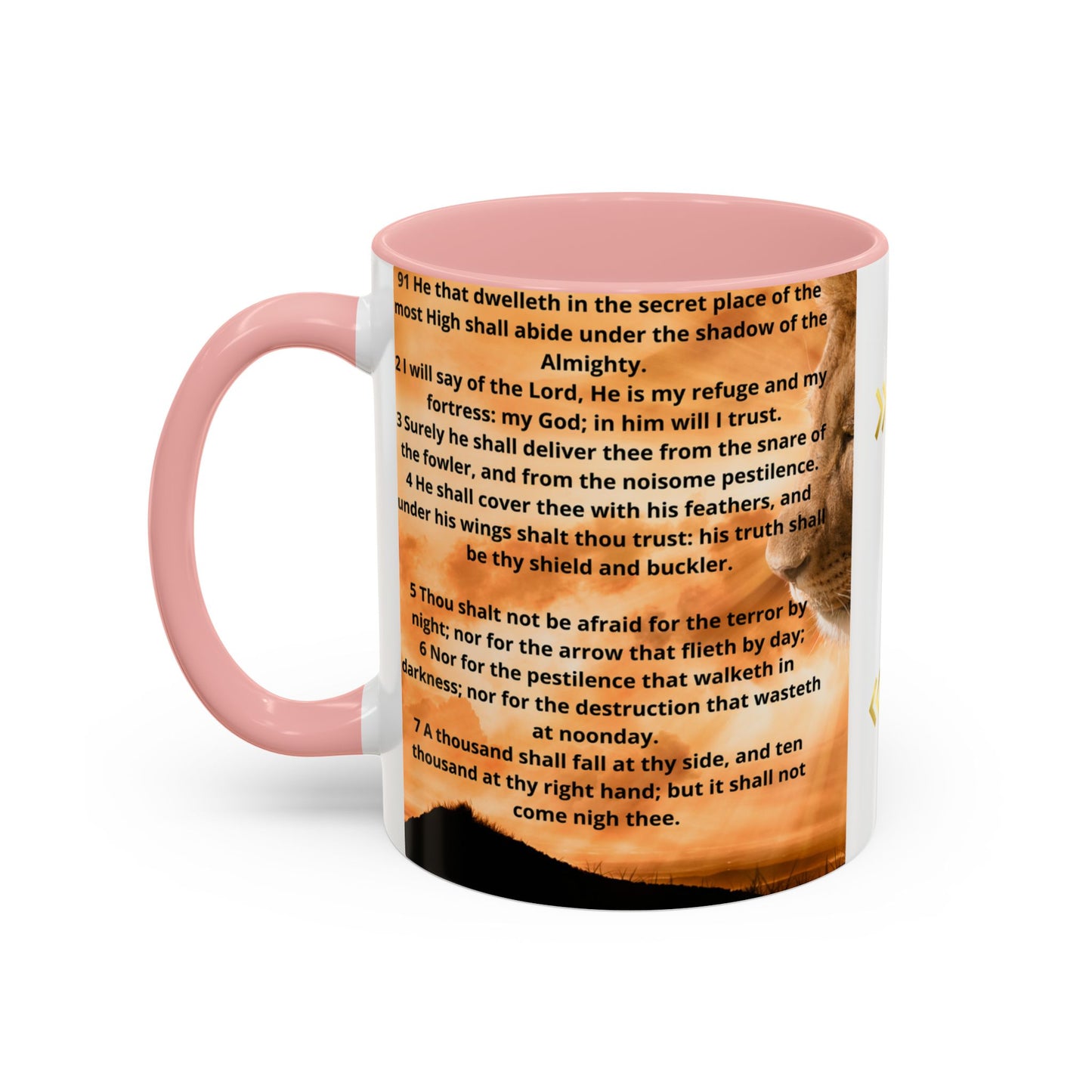PSALM 91 Inspirational Lion Accent Coffee Mug | Motivational Gift, Scripture Mug, Unique Home Decor, Faith-Based Coffee Cup, Lion Design