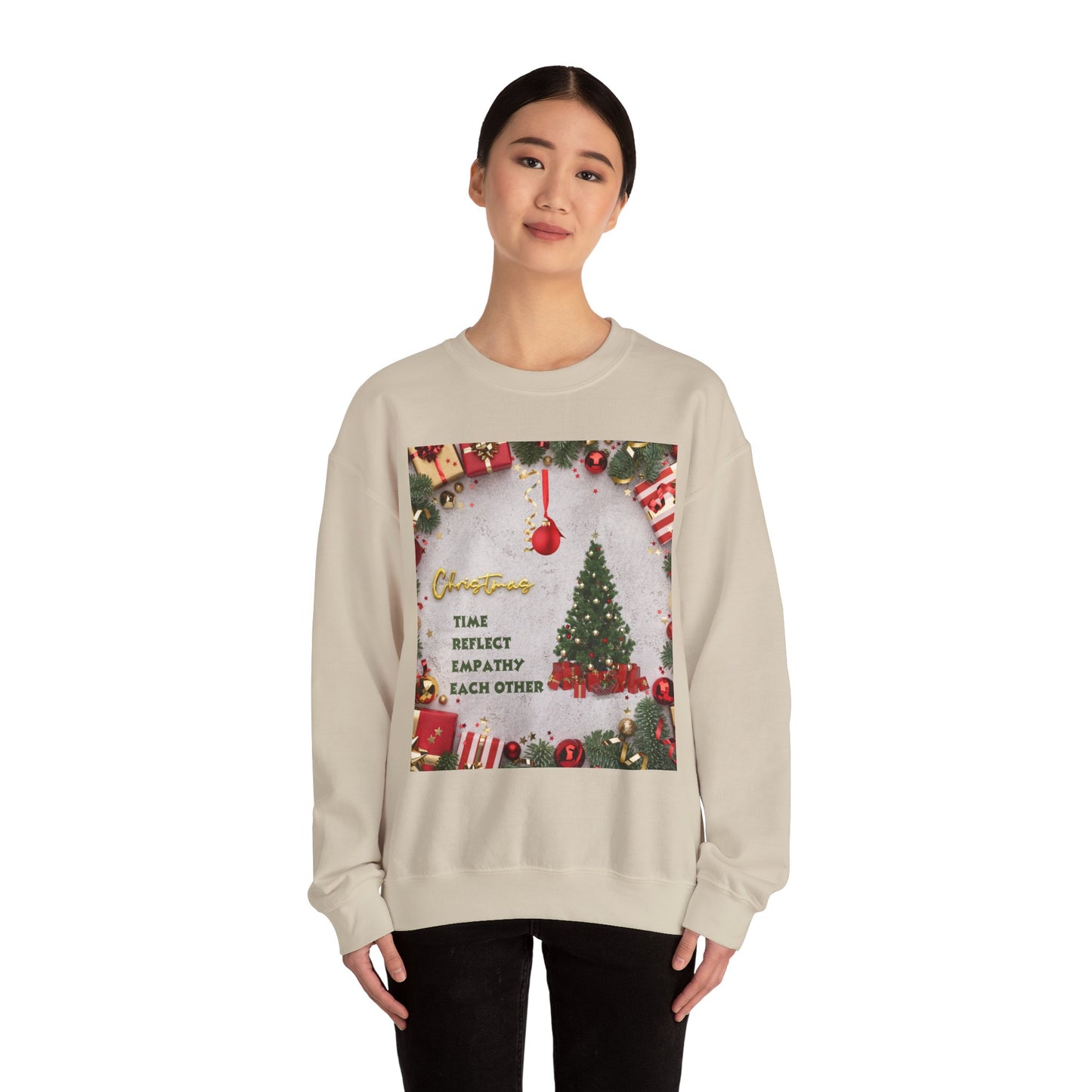 Cozy Christmas Sweatshirt - Reflect Empathy & Be A New You, Holiday Gift, Winter Fashion, Christmas Celebration, Unisex Crewneck