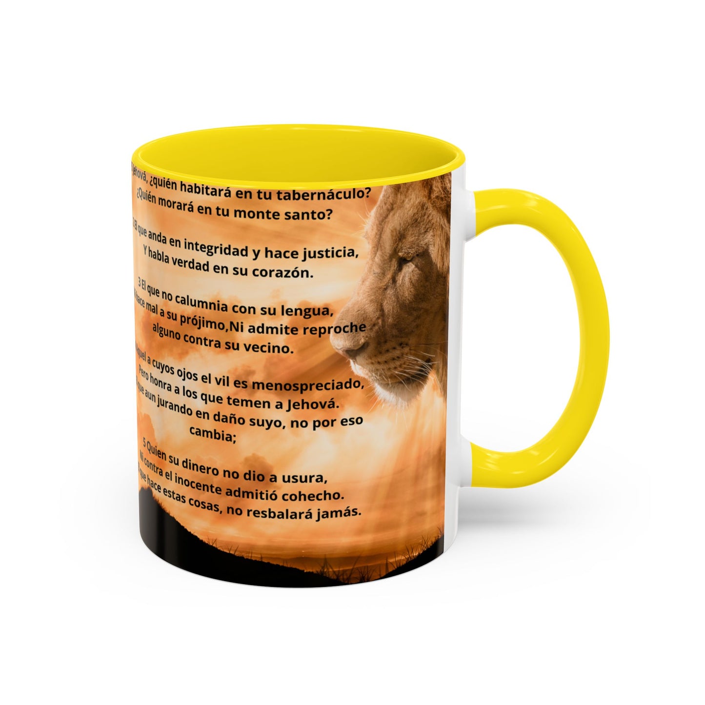 PSALM 15 ENG / SPA Inspirational Lion Accent Coffee Mug | Faith Mug, Motivational Gift, Nature Lover's Cup, Home Decor, Office Drinkware