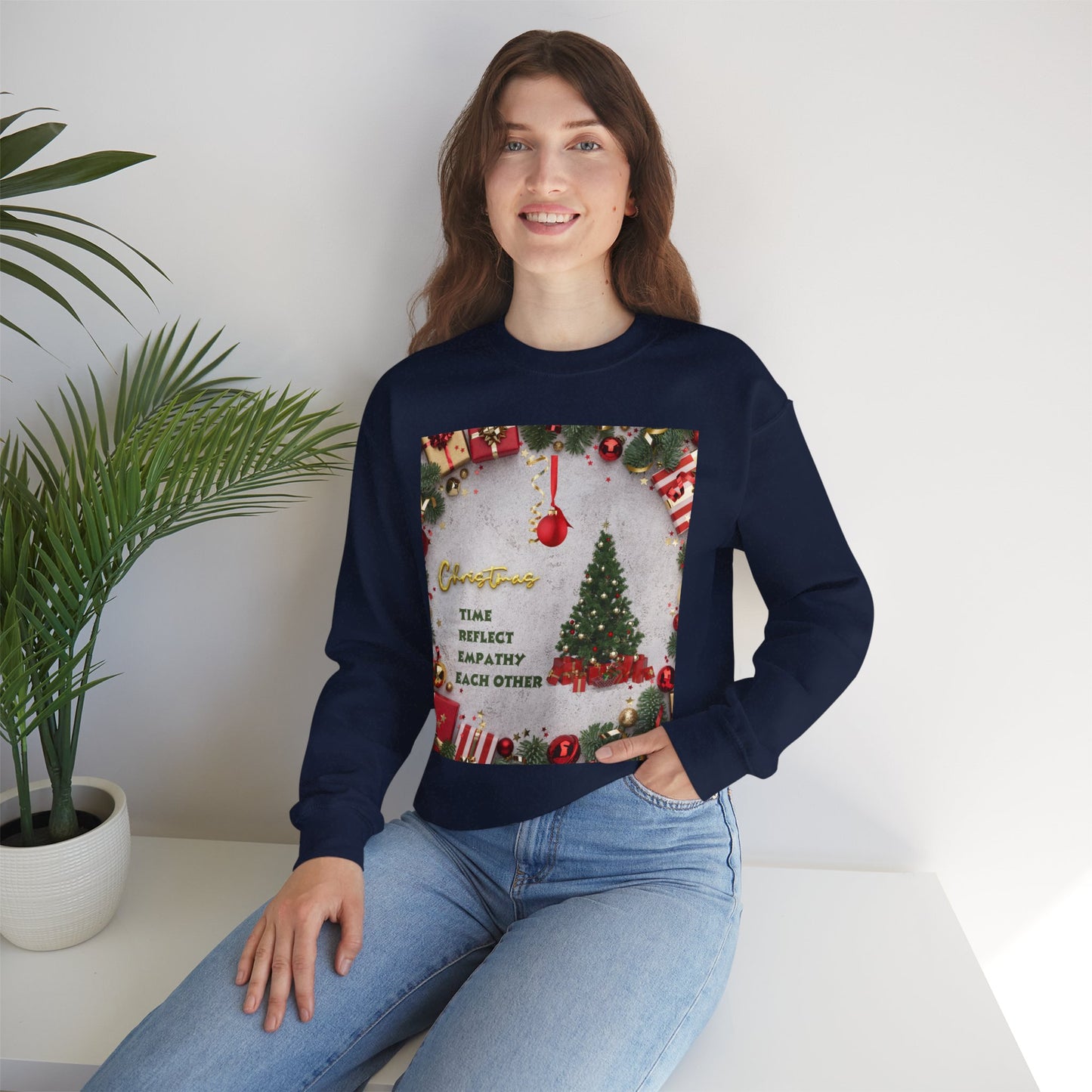 Cozy Christmas Sweatshirt - Reflect Empathy & Be A New You, Holiday Gift, Winter Fashion, Christmas Celebration, Unisex Crewneck