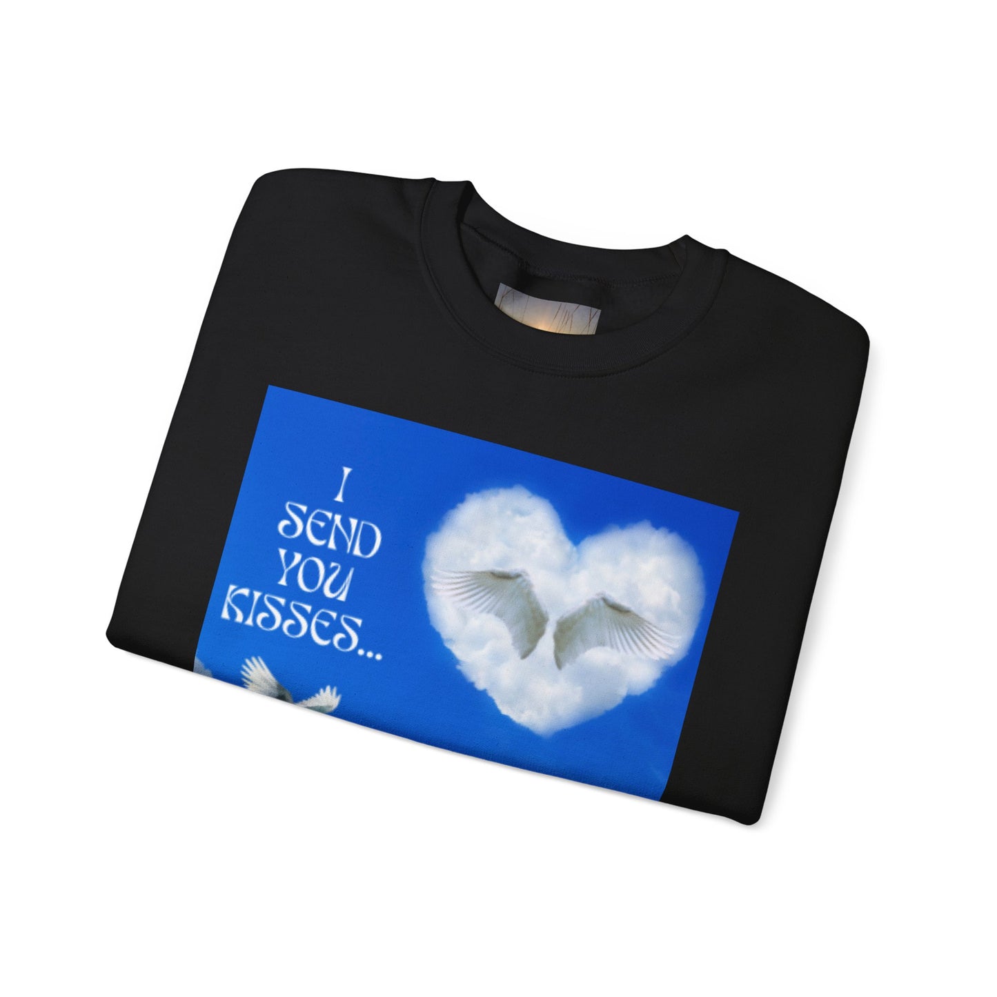 I SEND YOU KISSES Sky Heart Sweatshirt - I Send You Kisses, Cozy Gift for Loved Ones, Unisex Crewneck for Any Occasion, Valentine's Day Apparel, Cloud Print