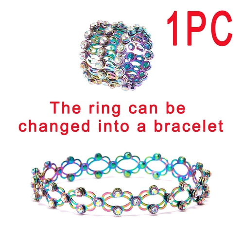 2 In 1 Folding Retractable Rings Bracelet Magic Rhinestone Rings