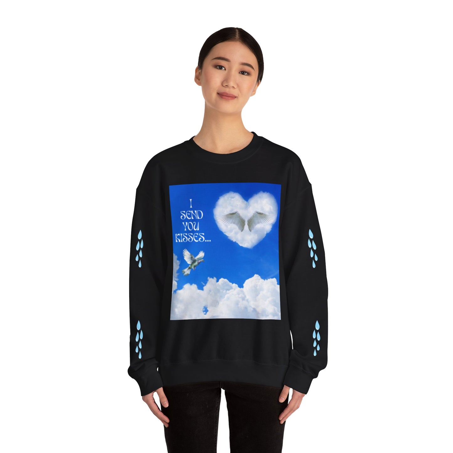 I SEND YOU KISSES Sky Heart Sweatshirt - I Send You Kisses, Cozy Gift for Loved Ones, Unisex Crewneck for Any Occasion, Valentine's Day Apparel, Cloud Print