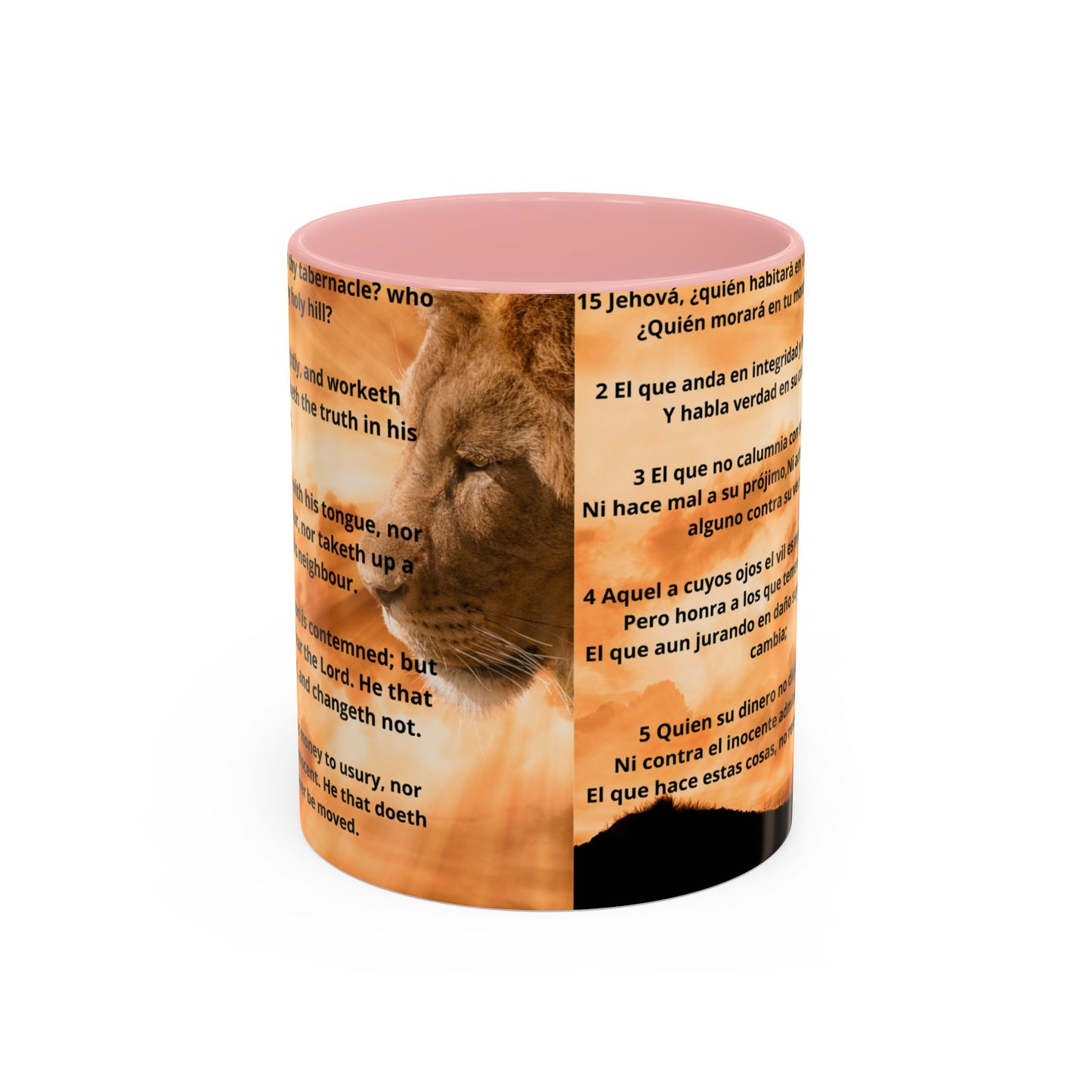PSALM 15 ENG / SPA Inspirational Lion Accent Coffee Mug | Faith Mug, Motivational Gift, Nature Lover's Cup, Home Decor, Office Drinkware