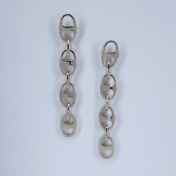 Puffed Link Long Drop Dangle Earrings