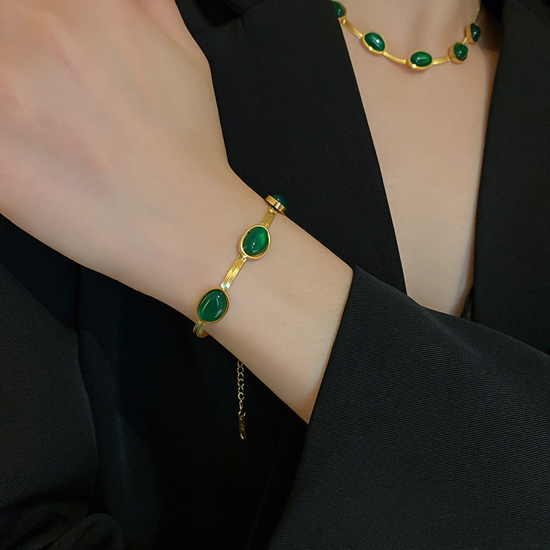 Fashion Jewelry Green Stone Crytal Snake Chain Multilayer Necklace For