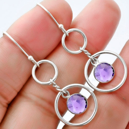 Natural Gemstones Round Shape 925 Sterling Silver Earrings DGE1091