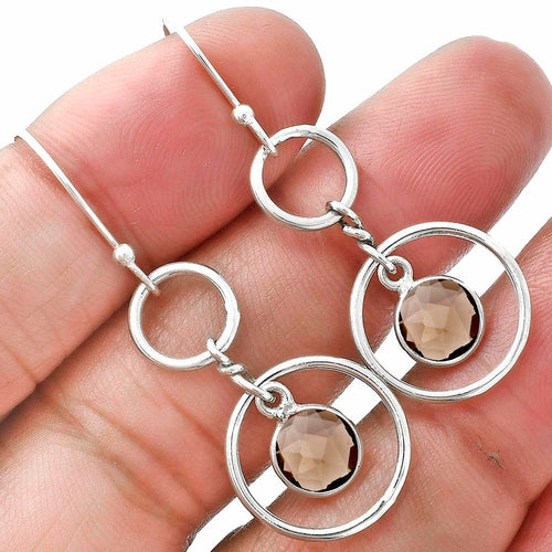 Natural Gemstones Round Shape 925 Sterling Silver Earrings DGE1091