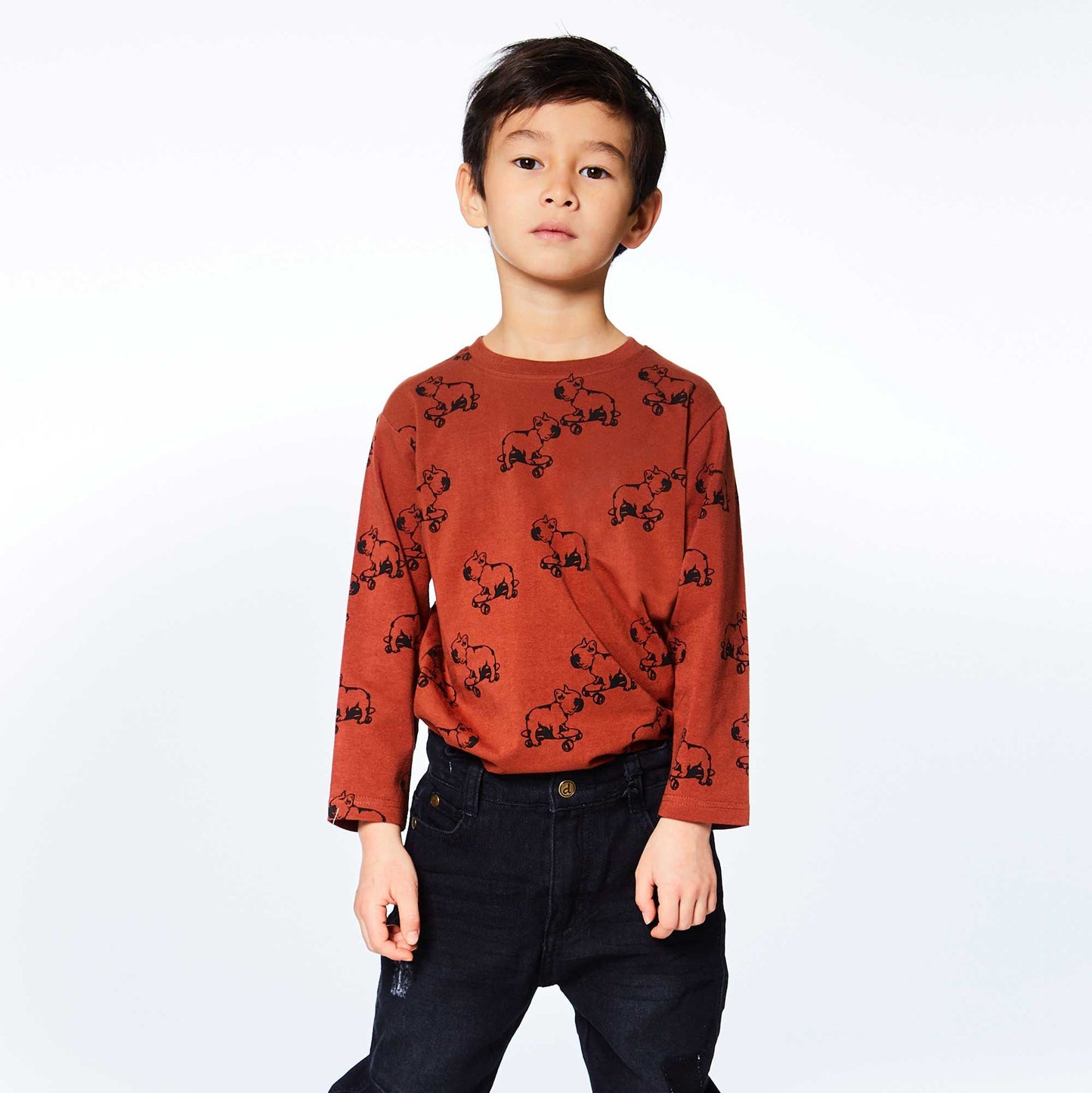 Long Sleeve Jersey Printed Top With Dogs