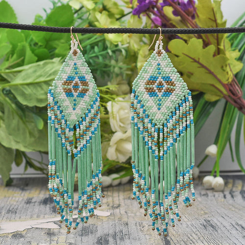 Colorful Beaded Earrings,Hoop Dangle Earrings, Bohemia Drops Earrings,