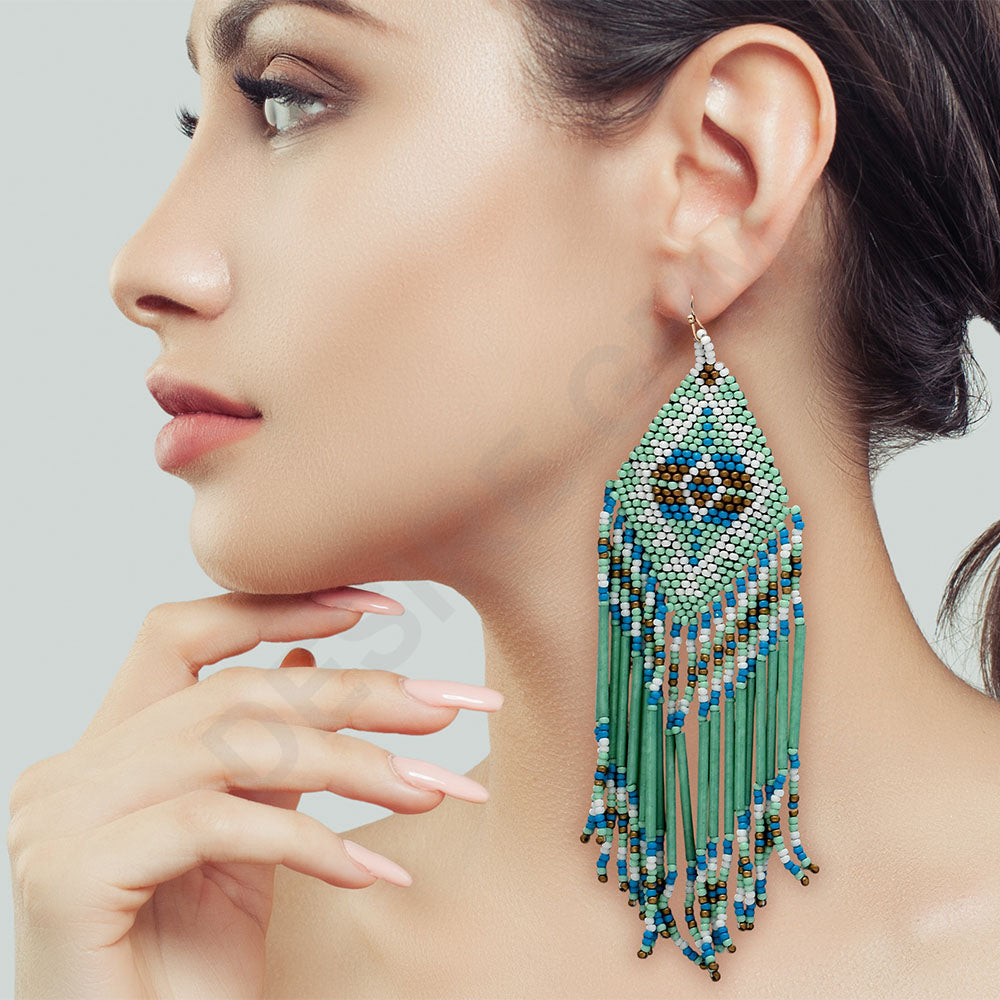 Colorful Beaded Earrings,Hoop Dangle Earrings, Bohemia Drops Earrings,