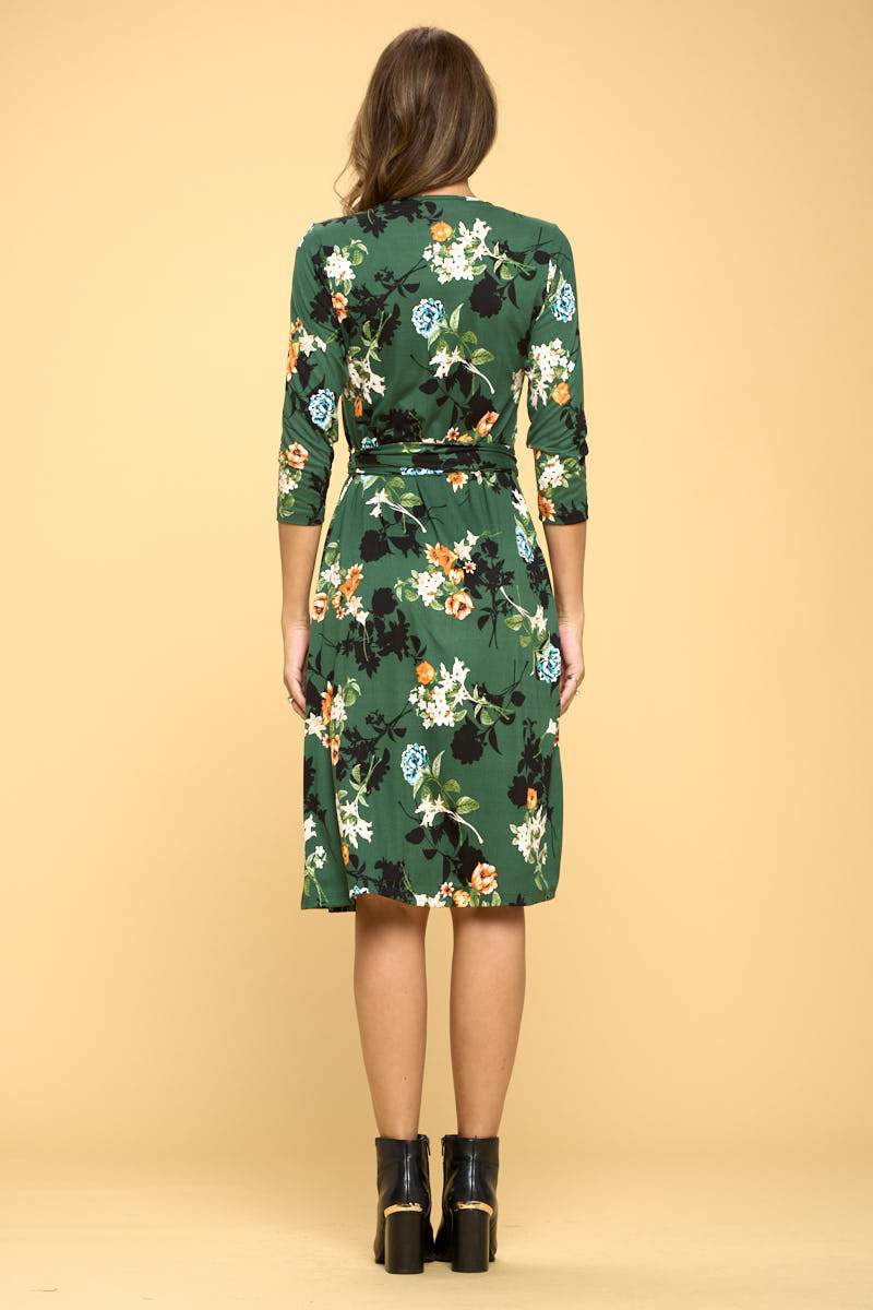 Print V neck Jersey Wrap Dress with Tie