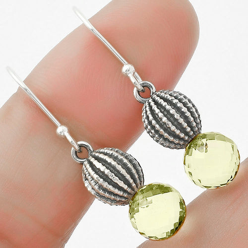 Natural Lemon Quartz Briolette Ball Earrings