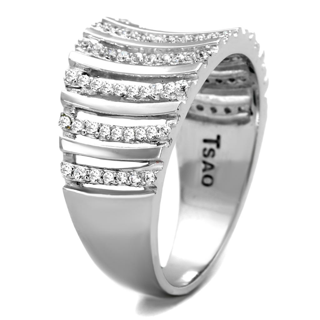 TS211 - Rhodium 925 Sterling Silver Ring with AAA Grade CZ in Clear