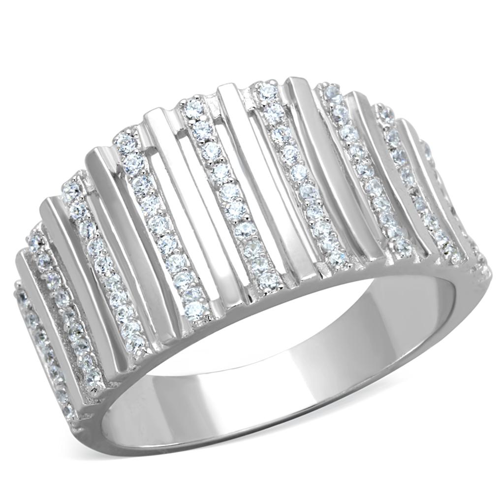 TS211 - Rhodium 925 Sterling Silver Ring with AAA Grade CZ in Clear