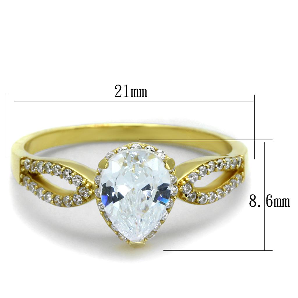 TS248 - Gold 925 Sterling Silver Ring with AAA Grade CZ in Clear
