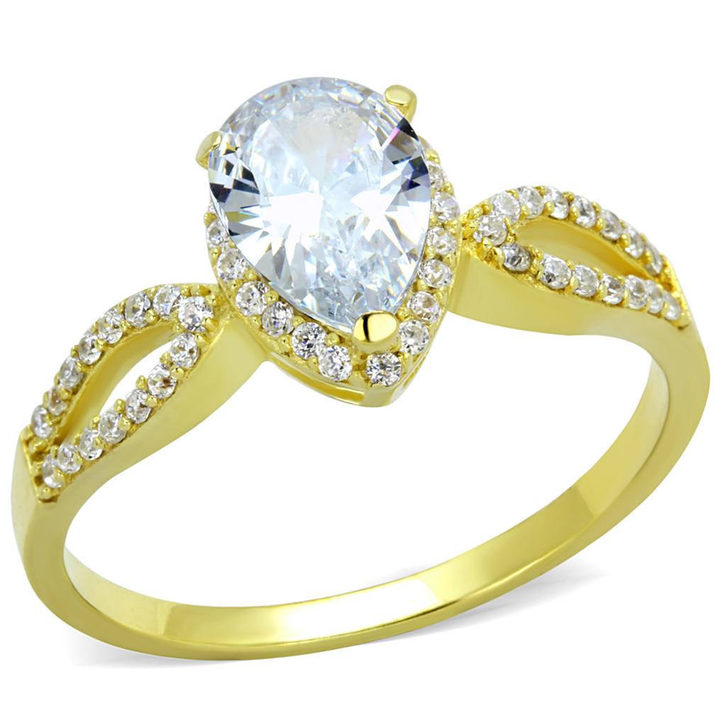 TS248 - Gold 925 Sterling Silver Ring with AAA Grade CZ in Clear