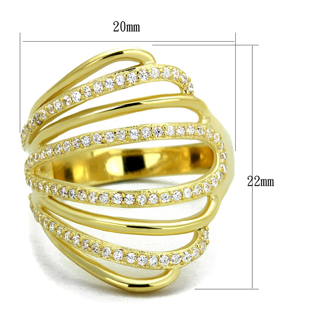 Gold 925 Sterling Silver Ring with AAA Grade CZ in Clear