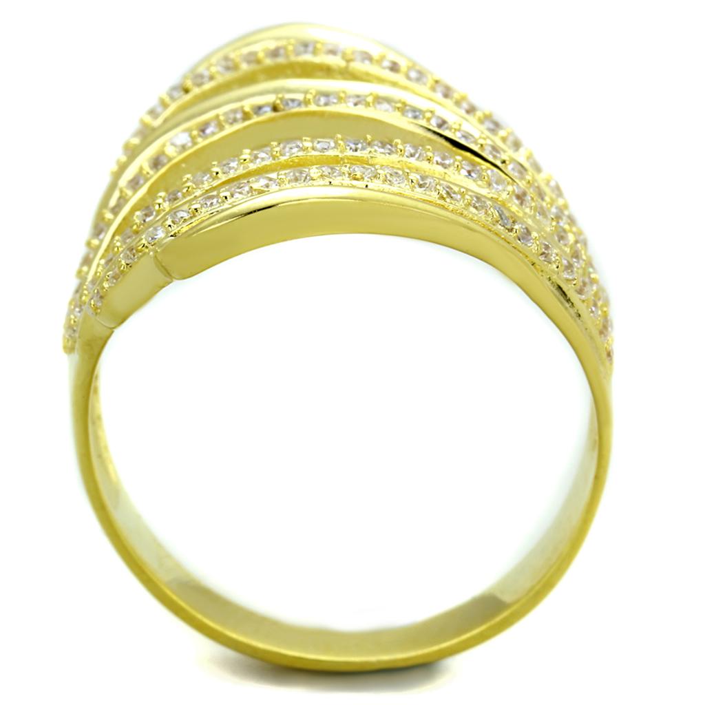 Gold 925 Sterling Silver Ring with AAA Grade CZ in Clear