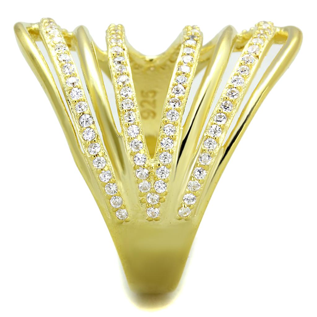 Gold 925 Sterling Silver Ring with AAA Grade CZ in Clear