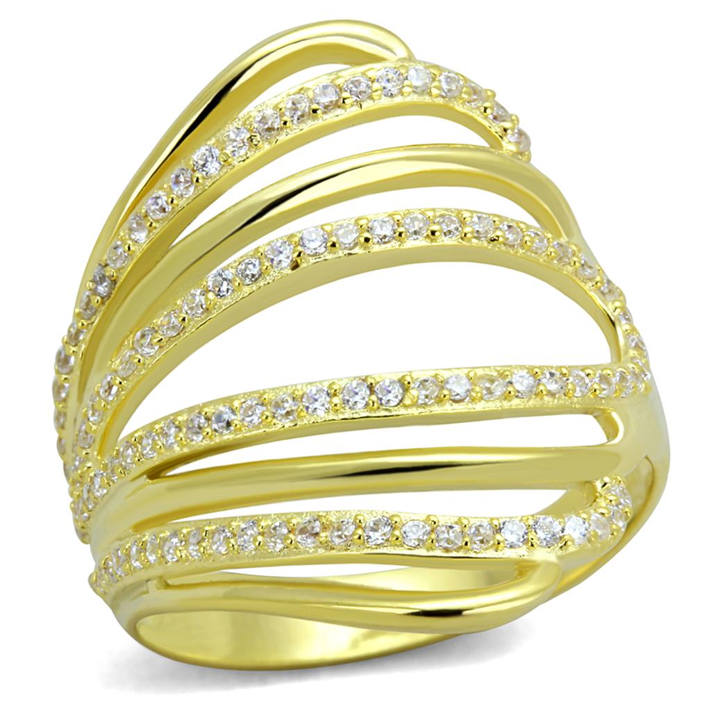Gold 925 Sterling Silver Ring with AAA Grade CZ in Clear