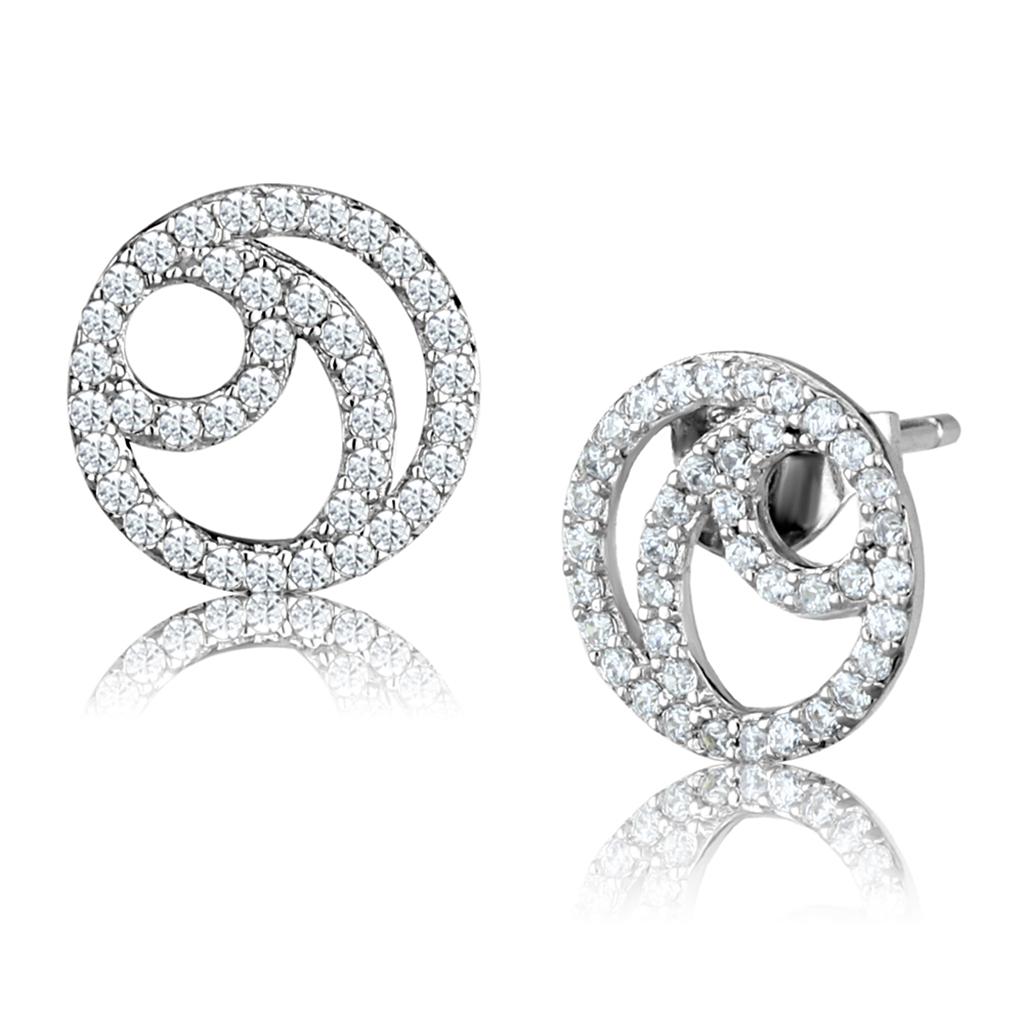 TS511 - Rhodium 925 Sterling Silver Earrings with AAA Grade CZ in