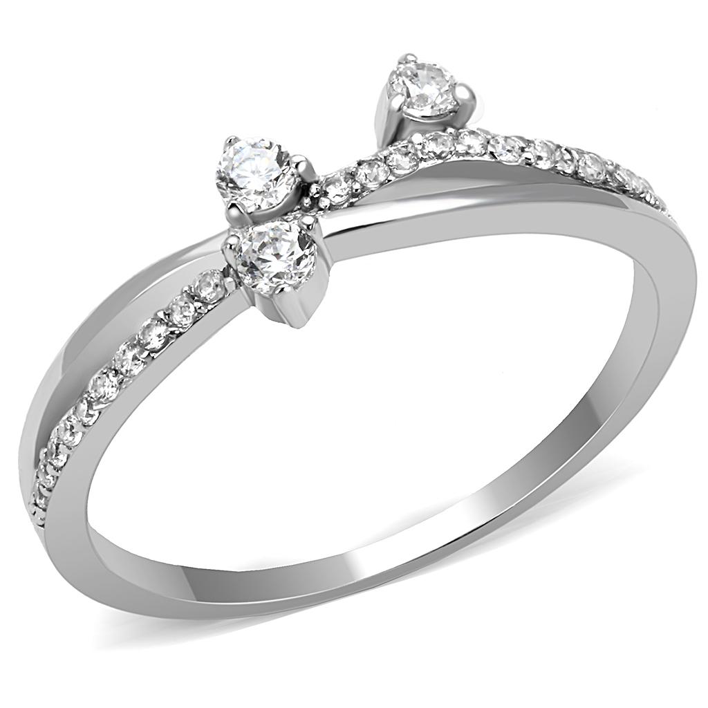 Rhodium 925 Sterling Silver Ring with AAA Grade CZ in Clear