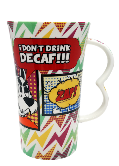 Porcelain mug 550ml, "I don't drink Decaf"Dog