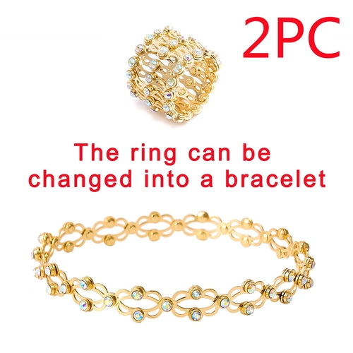 2 In 1 Folding Retractable Rings Bracelet Magic Rhinestone Rings