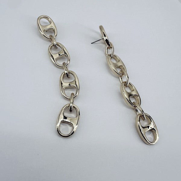 Puffed Link Long Drop Dangle Earrings