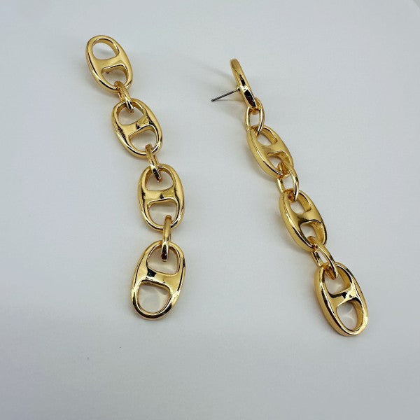 Puffed Link Long Drop Dangle Earrings