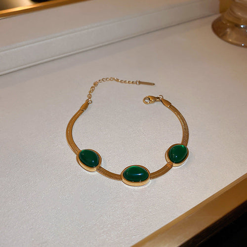 Fashion Jewelry Green Stone Crytal Snake Chain Multilayer Necklace For