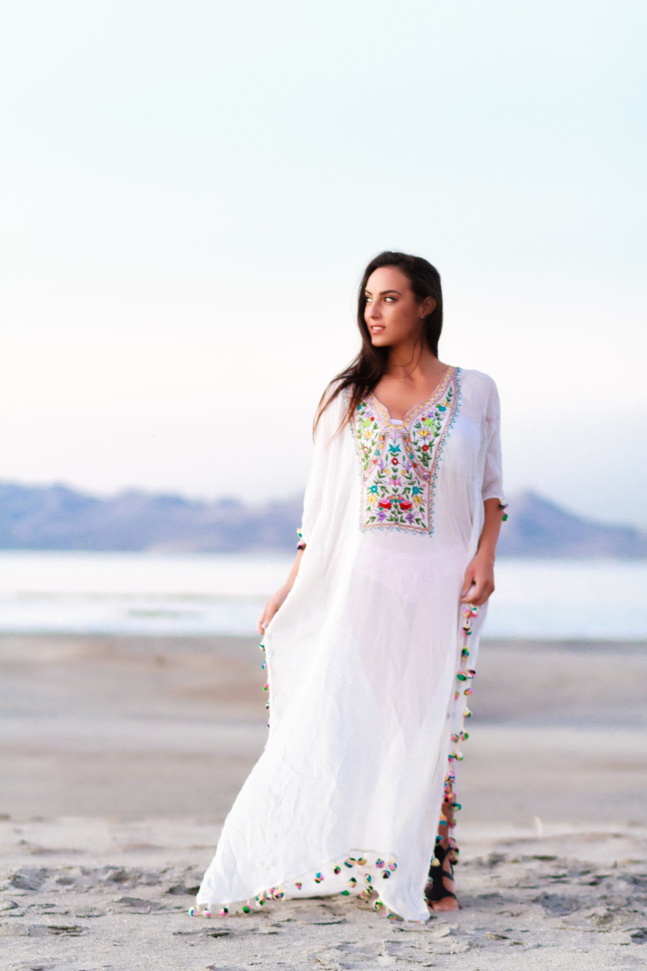 Boho Maxi Dress, Beach caftan, white beach dress
