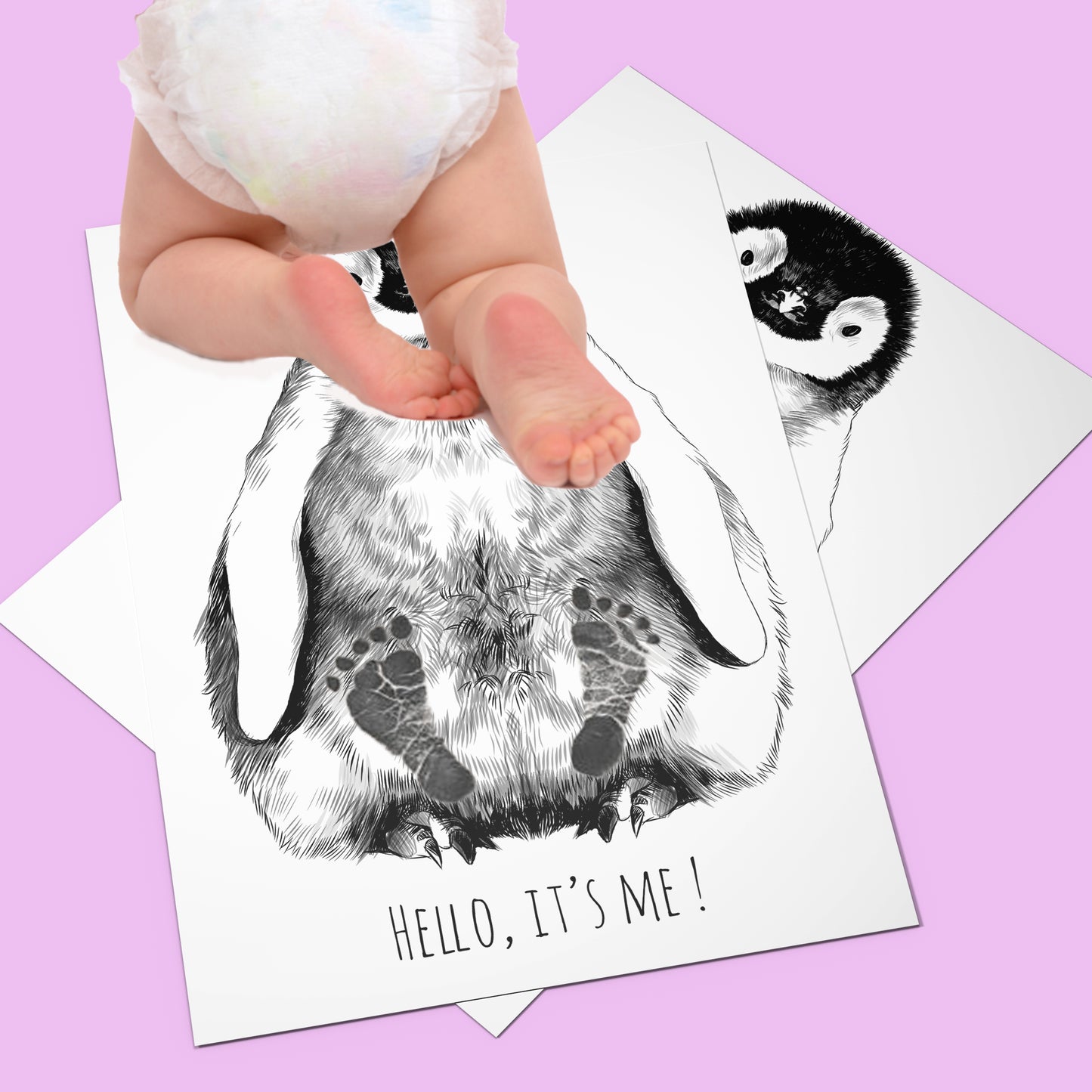 Personalized Baby Penguin Footprint Kit, A3 format, white
