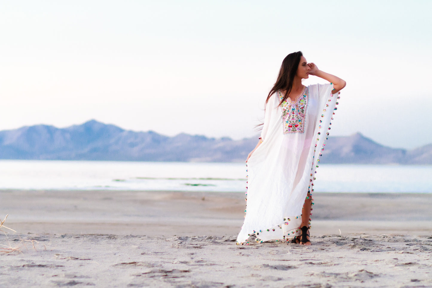 Boho Maxi Dress, Beach caftan, white beach dress