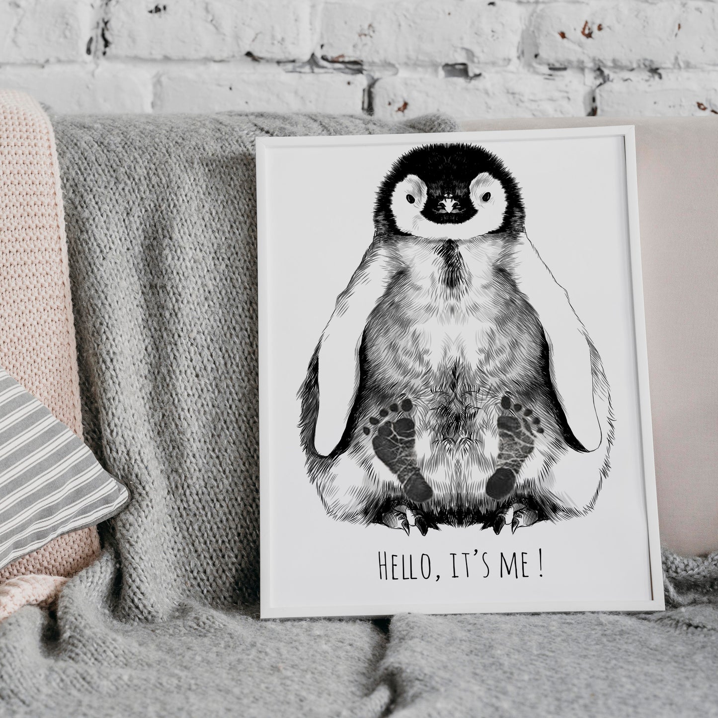 Personalized Baby Penguin Footprint Kit, A3 format, white