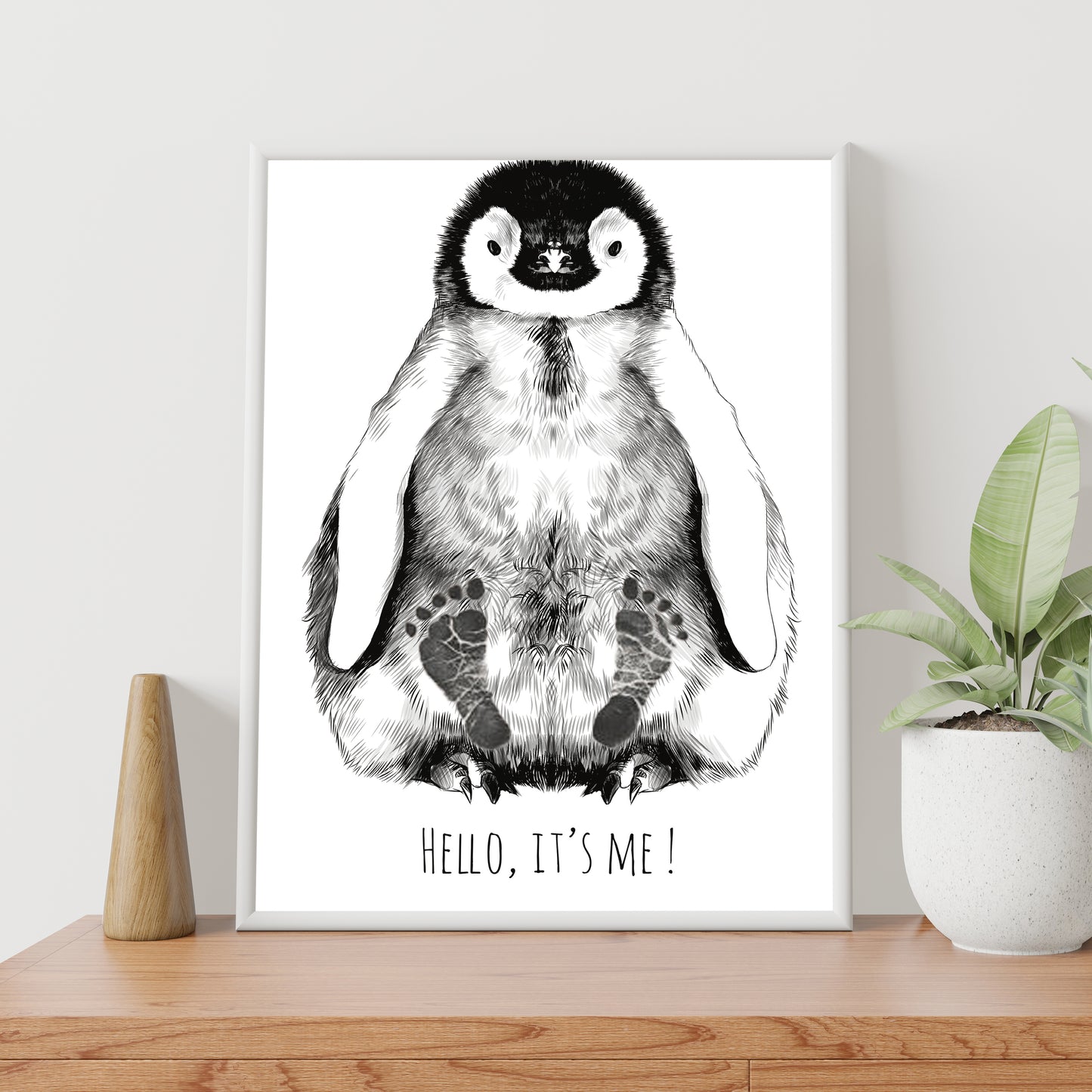 Personalized Baby Penguin Footprint Kit, A3 format, white