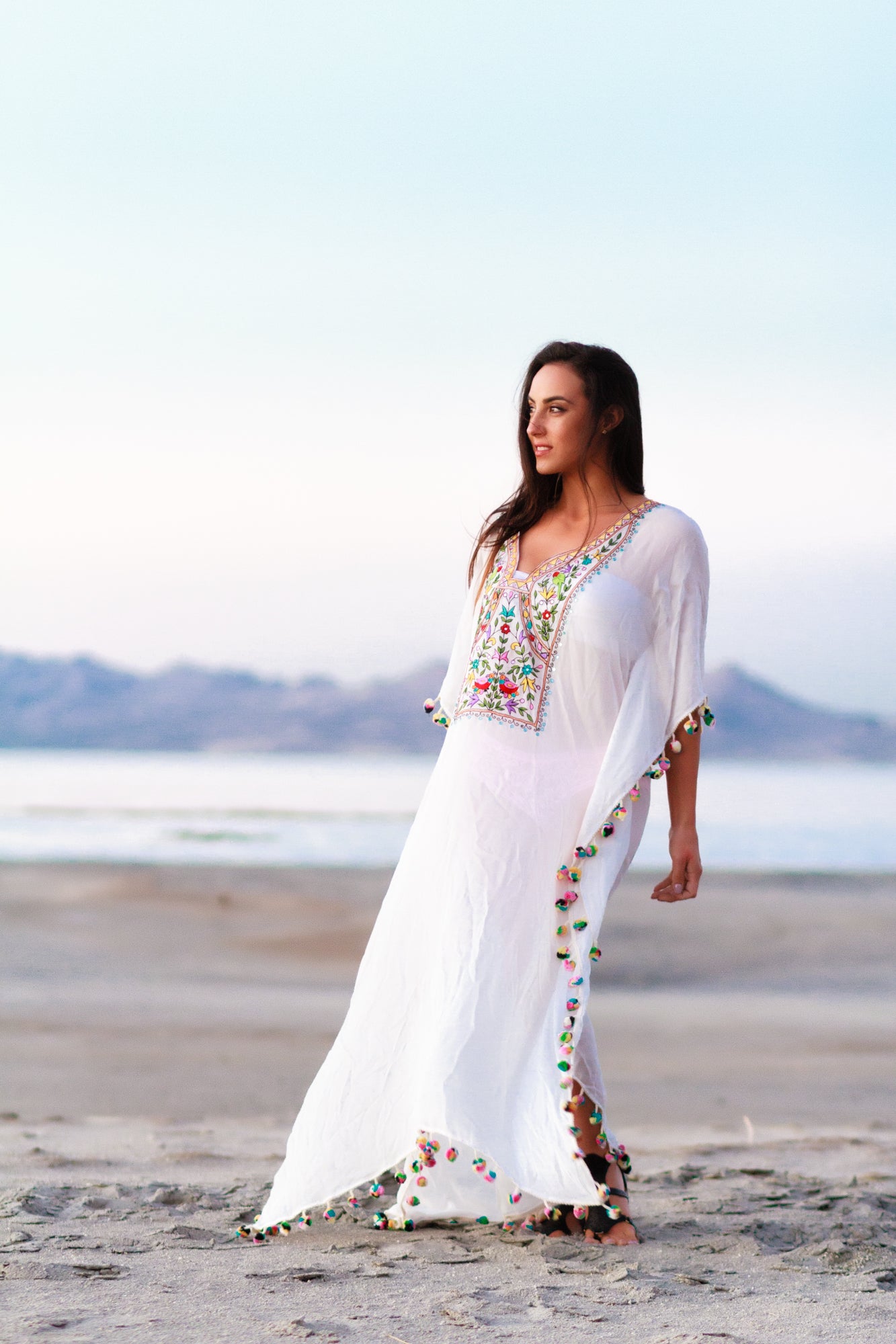 Boho Maxi Dress, Beach caftan, white beach dress