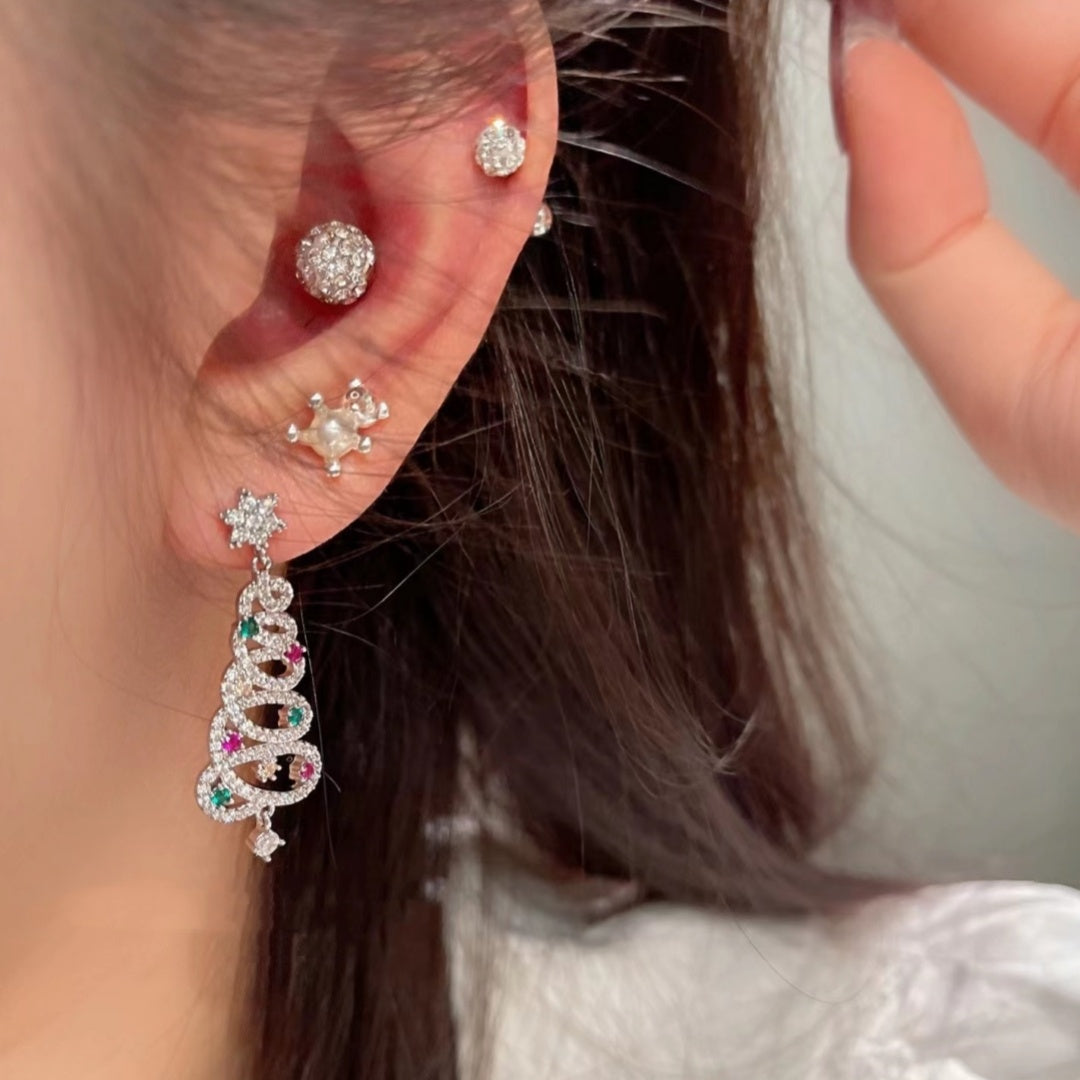 New Full Inlaid Colorful Zircon Christmas Tree Tassel Earrings Women's