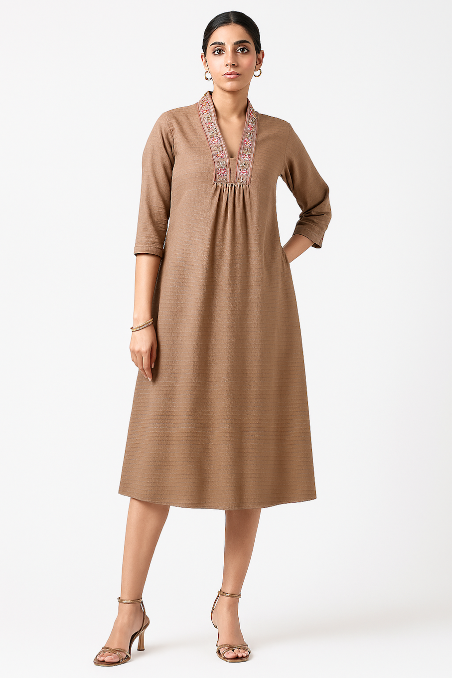 Ethinic Women Kurta Set-Tan (Size-M) |D13