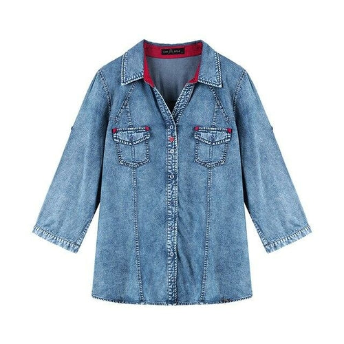 Women's Plus Size Denim Tops Shirt Spring Slim Fit Shirt Casual Shirt