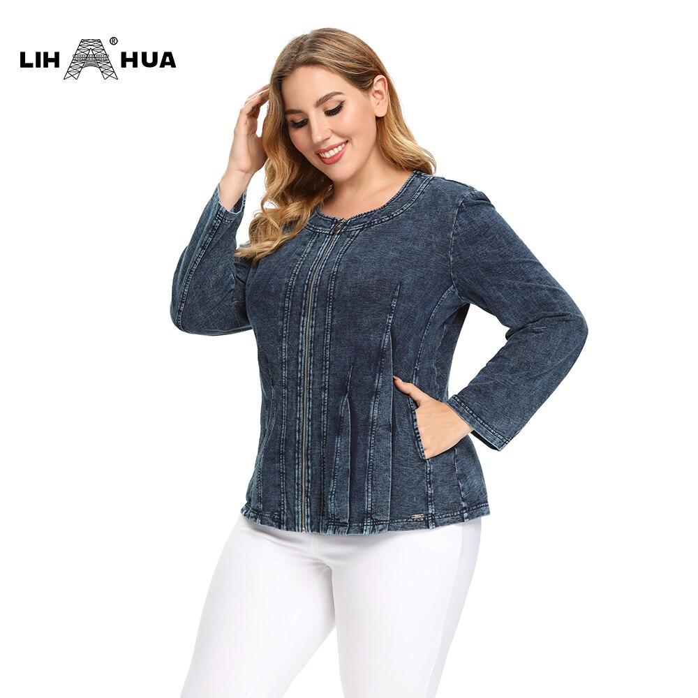 Women's Plus Size Autumn Casual Denim Jacket High Flexibility Cotton