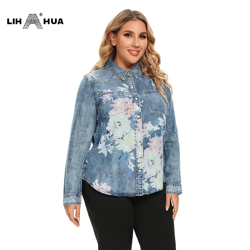 Women's Blouses Plus Size Denim Tops Shirt Summer Shirt Casual Sleeve