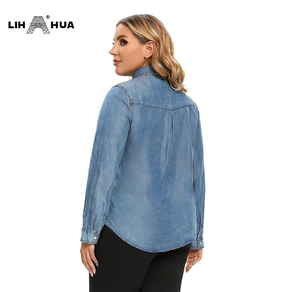 Women's Blouses Plus Size Cotton Woven Denim Shirt Button Up Long